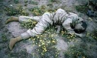 پیکر سرباز ایرانی میان گُل‌ها در آستانه نوروز ۶۵